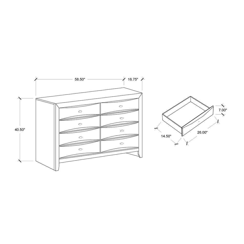 59" Brown Solid Wood Eight Drawer Double Dresser