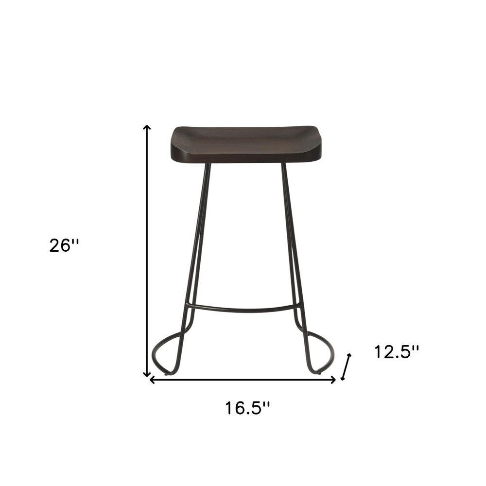 26" Dark Brown and Black Manufactured Wood and Iron Backless Counter Height Bar Chair