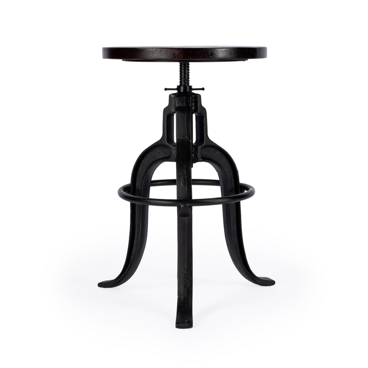 28" Brown and Black Manufactured Wood and Iron Backless Swivel Bar Chair
