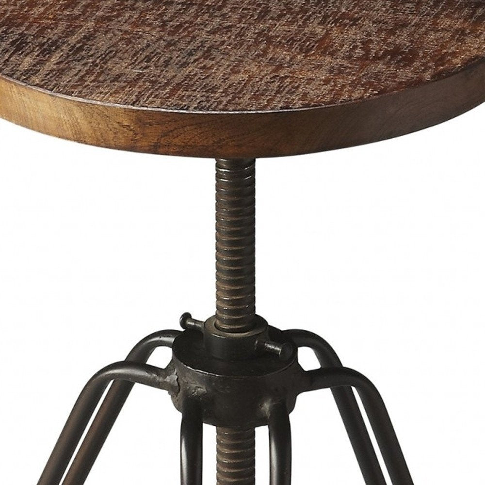 29" Brown And Gray Iron Swivel Backless Counter Height Swivel Bar Chair