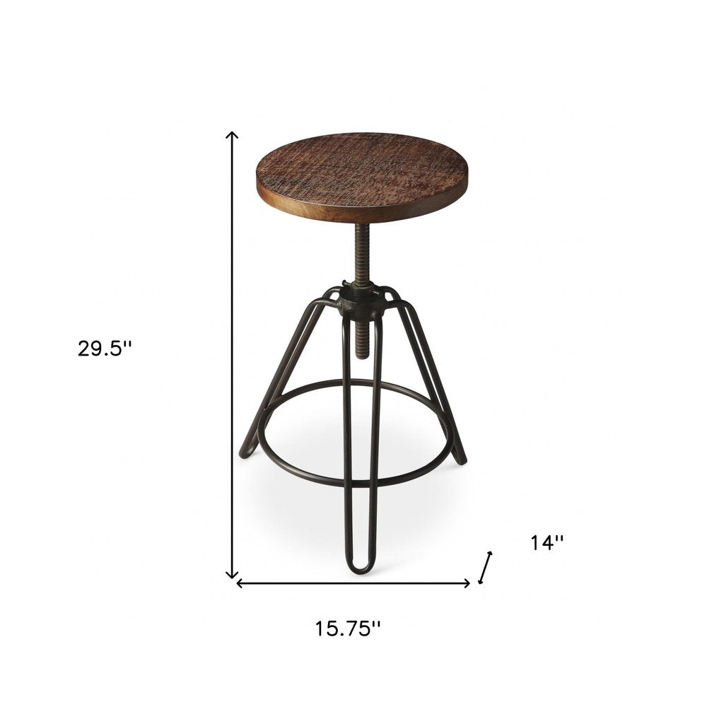 29" Brown And Gray Iron Swivel Backless Counter Height Swivel Bar Chair