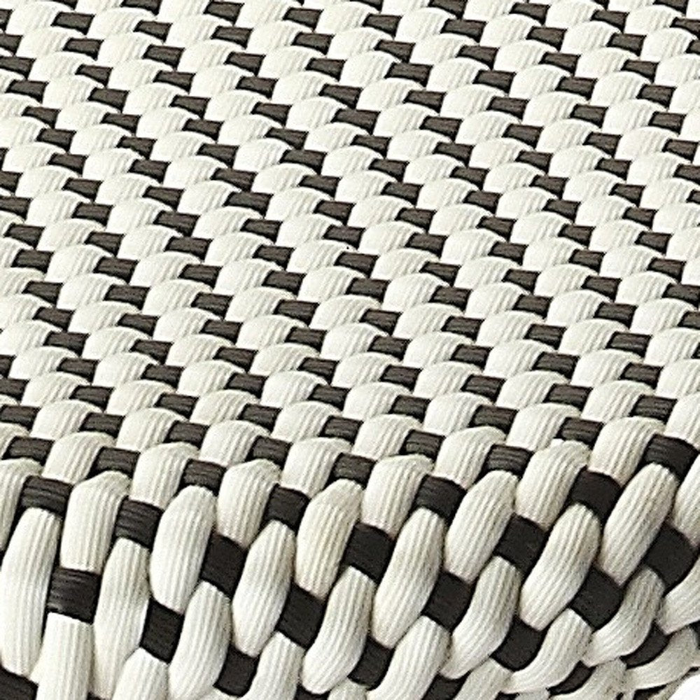 24" Black and White and Natural Heavy Duty Plastic and Rattan Backless Counter Height Bar Chair
