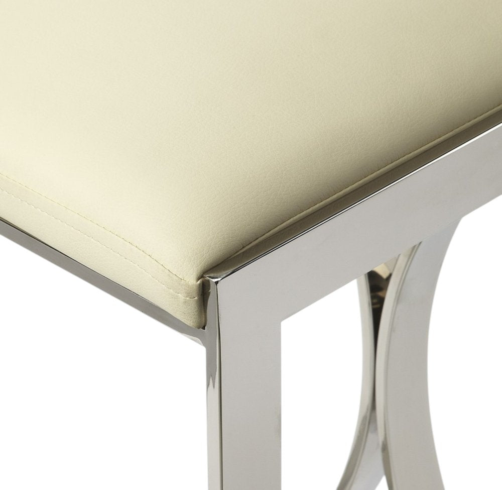 24" Off White and Silver Faux Leather and Iron Backless Counter Height Bar Chair