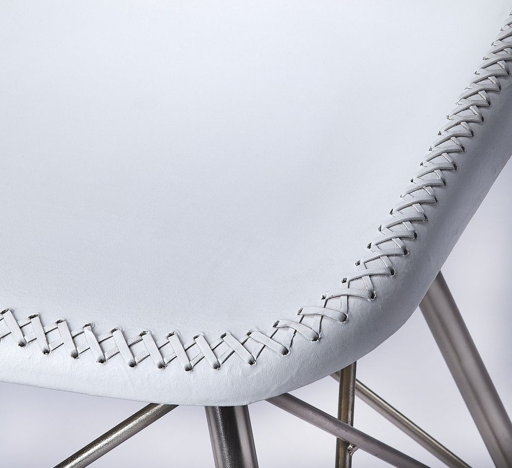 18" White and Silver Faux Leather Side Chair