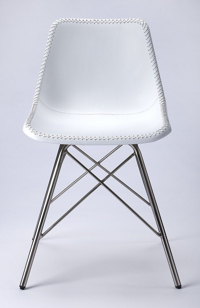 18" White and Silver Faux Leather Side Chair