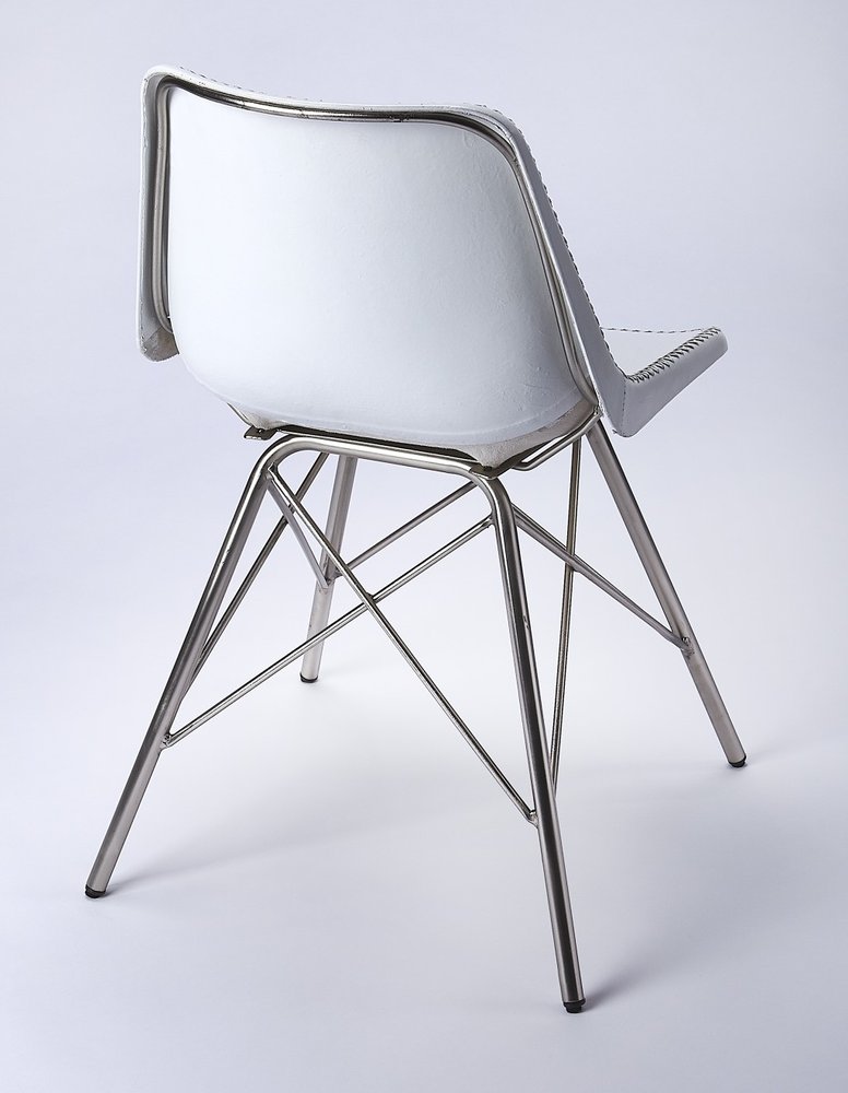 18" White and Silver Faux Leather Side Chair