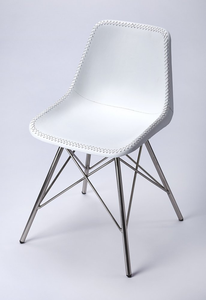 18" White and Silver Faux Leather Side Chair