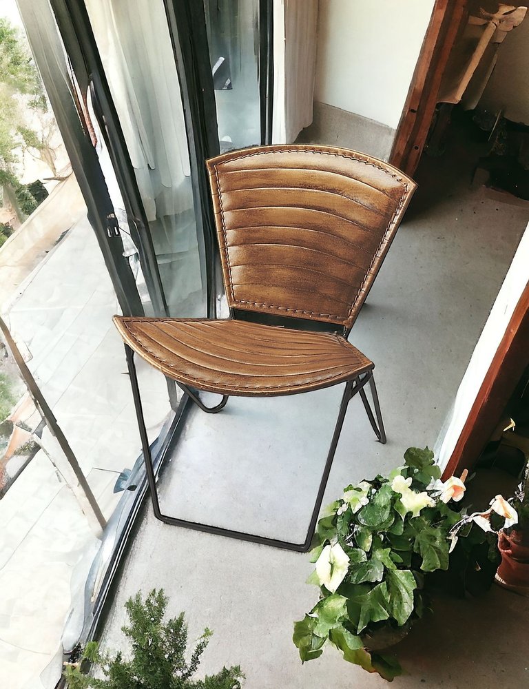 23" Brown Faux Leather Striped Side Chair