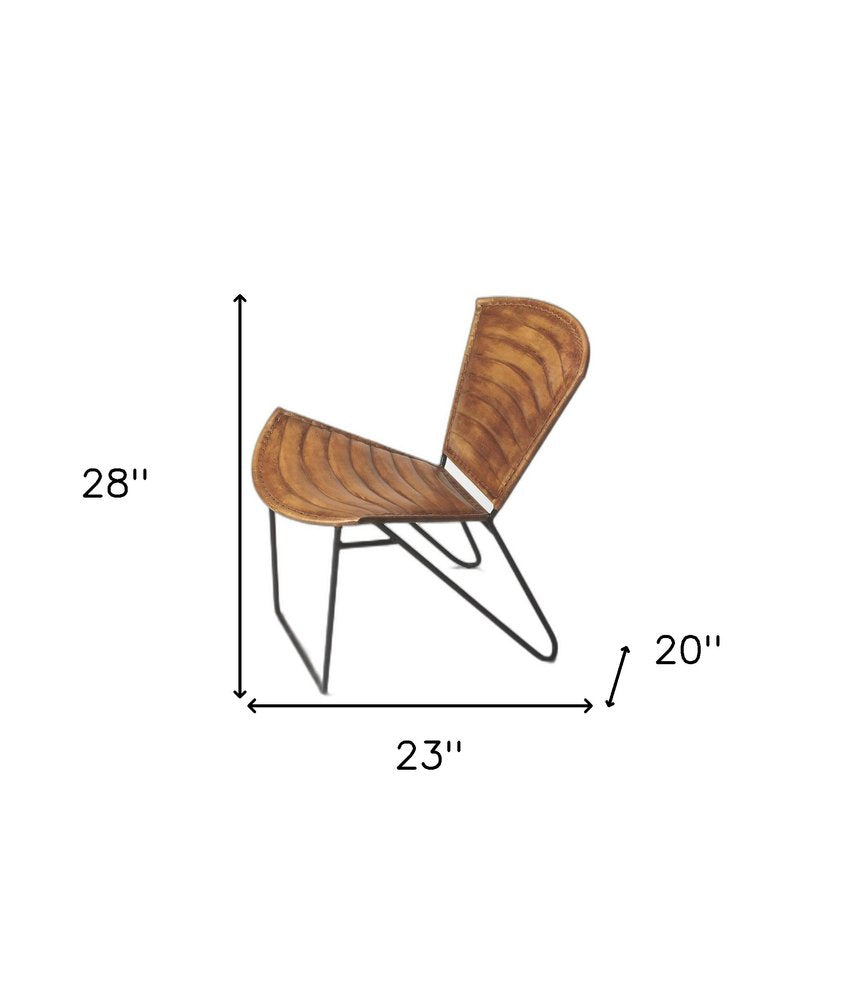 23" Brown Faux Leather Striped Side Chair