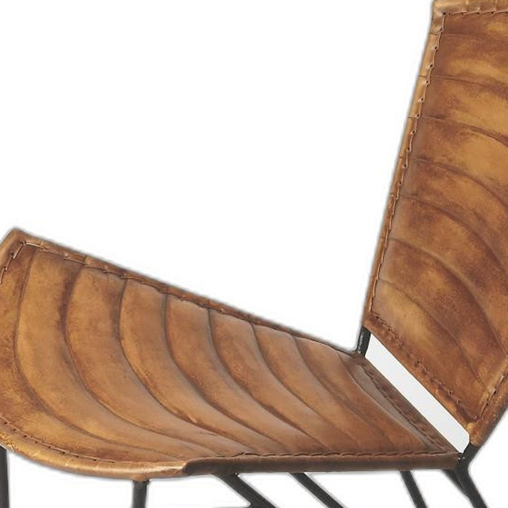 23" Brown Faux Leather Striped Side Chair