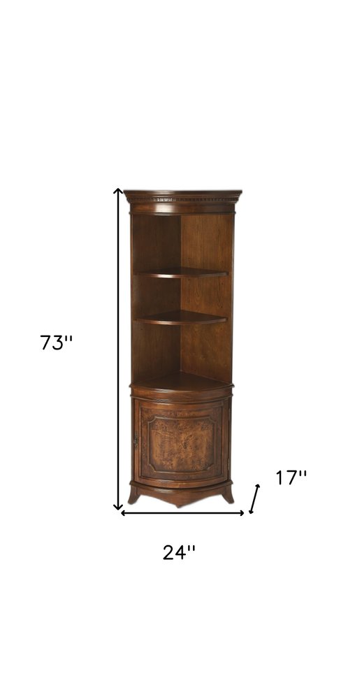 24" Brown Solid Wood Frame Standard Display Stand With Three Shelves