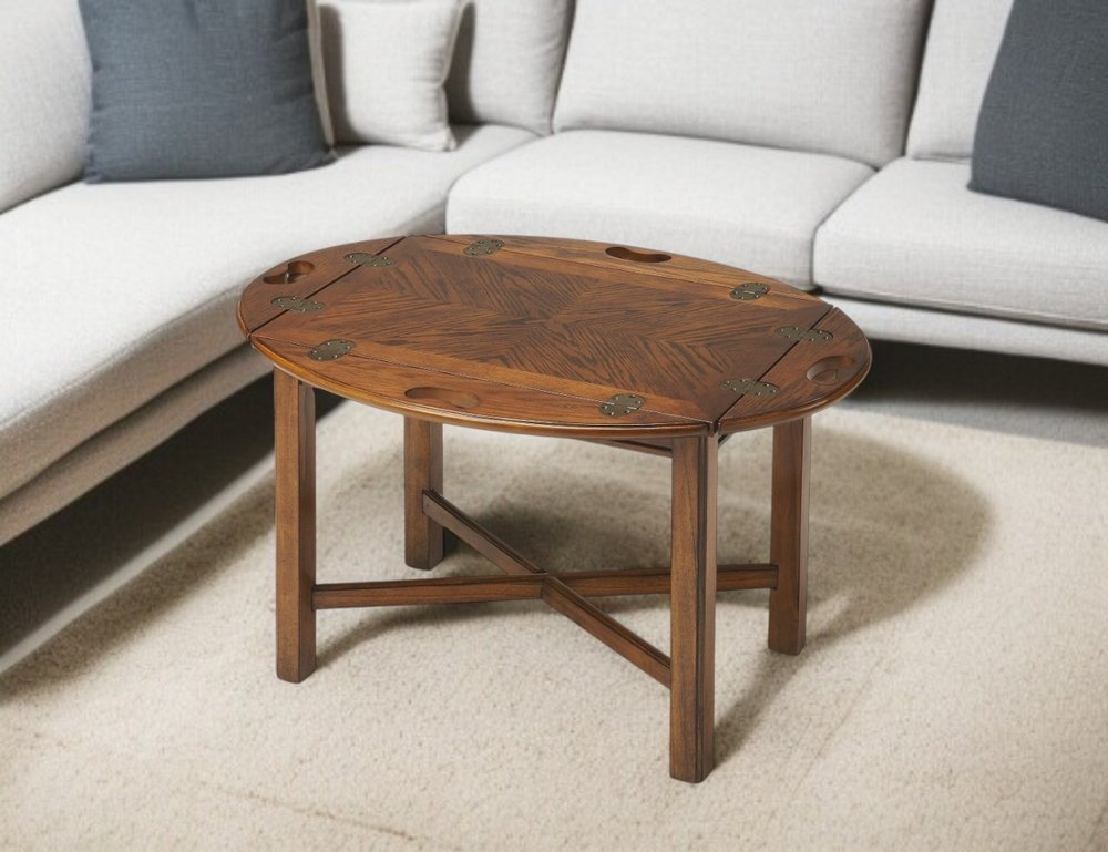 30" Brown Wood Oval Coffee Table