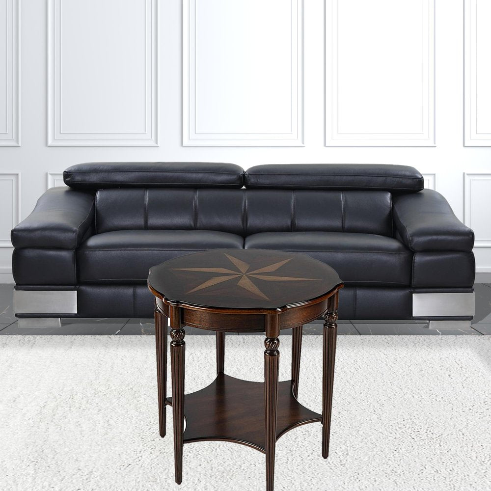 28" Brown Wood Round Coffee Table With Shelf