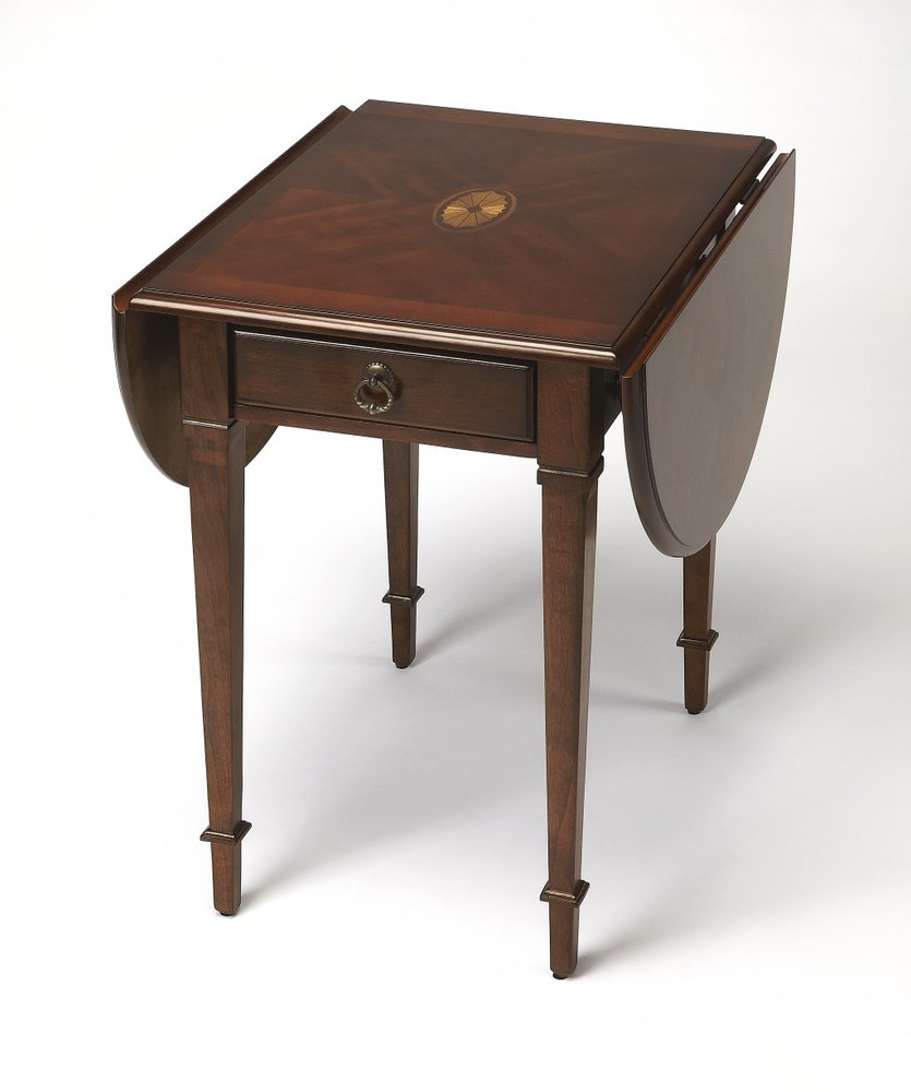 19" Brown and Dark Brown Wood Oval Coffee Table With Drawer