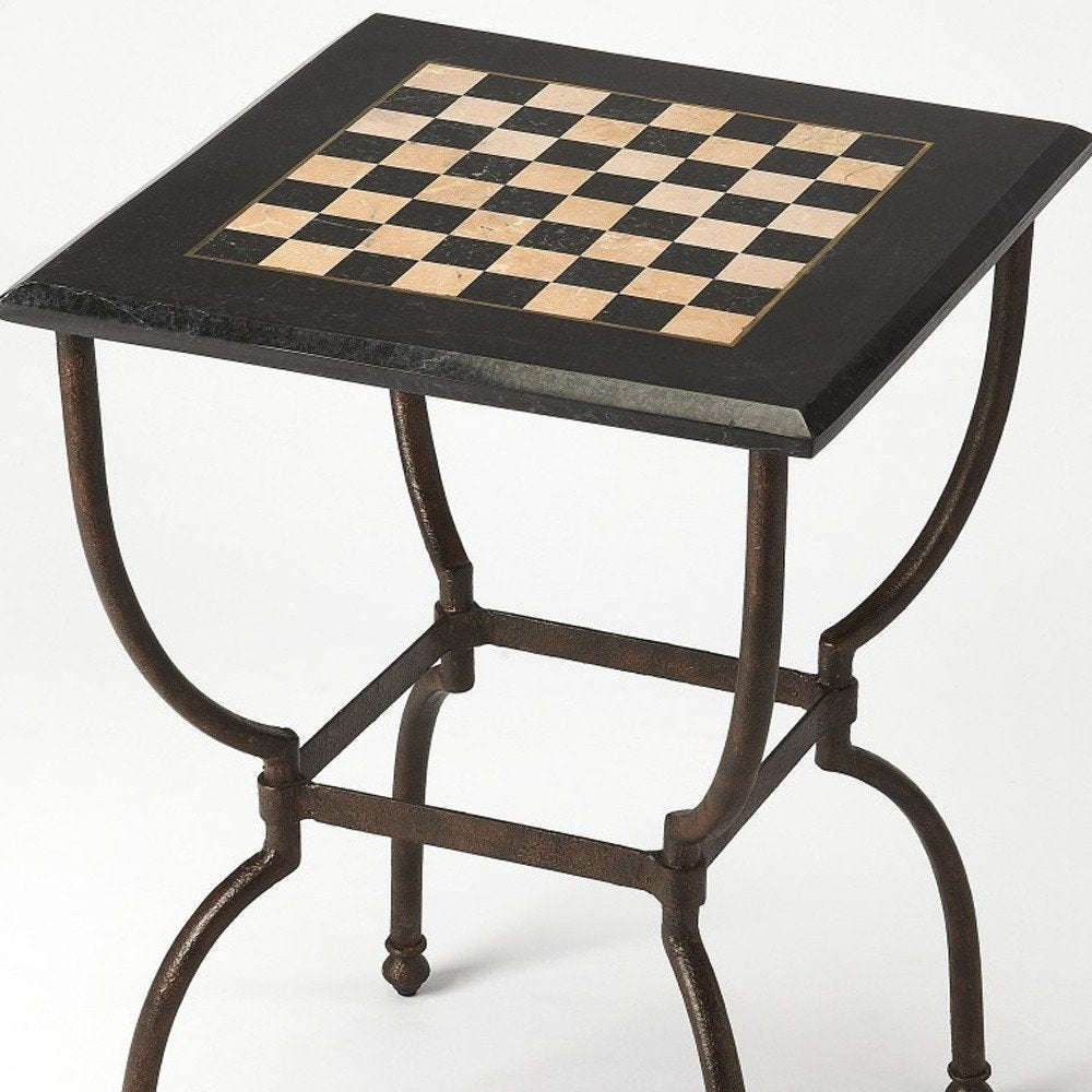 18" Black Stone and Metal Square Coffee Table