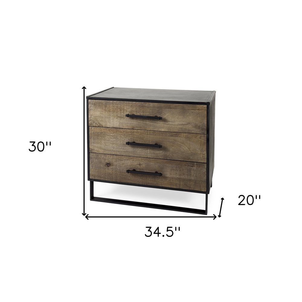 20" Brown and Black Distressed Accent Cabinet With Three Drawers