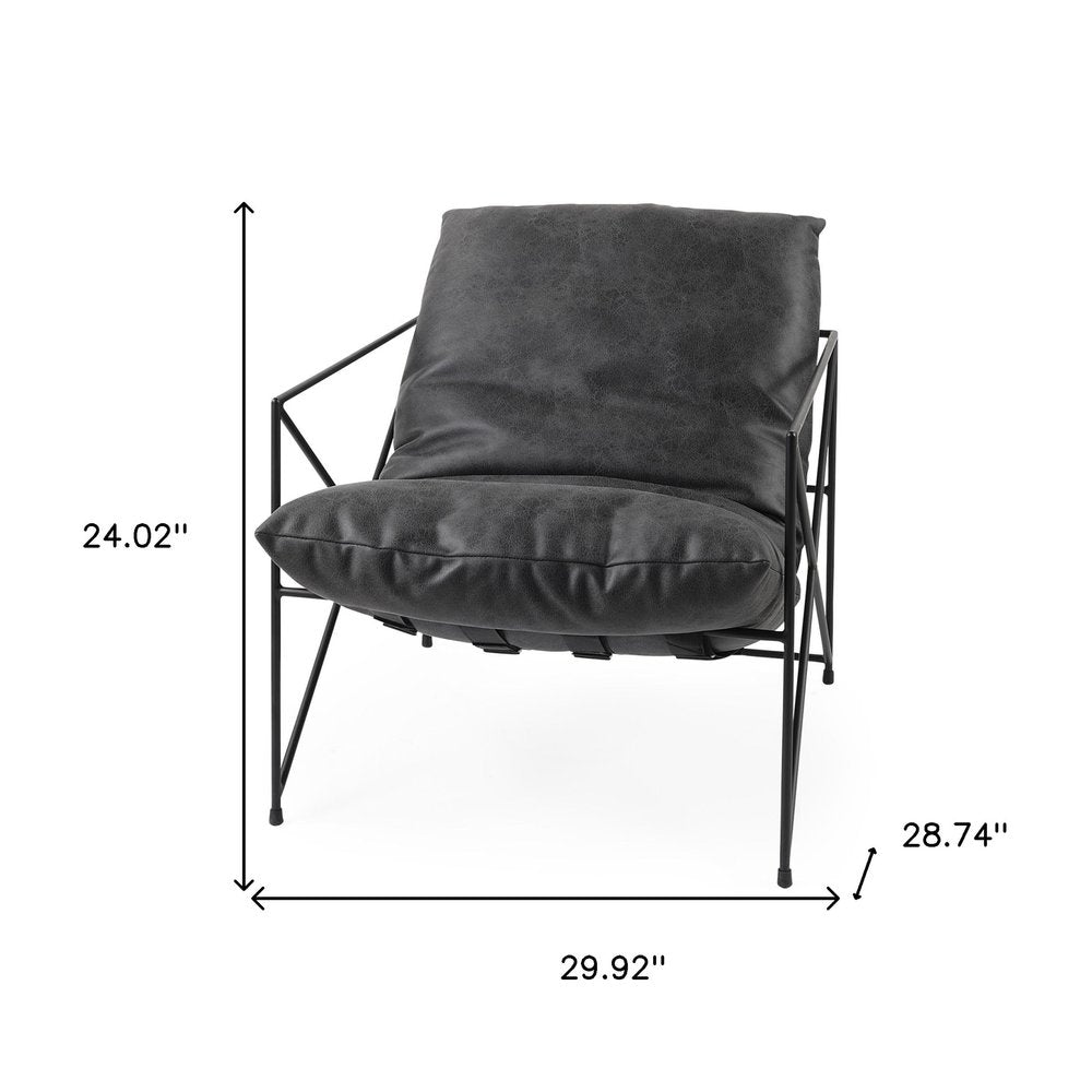 30" Brown and Black Faux Leather Distressed Wingback Chair