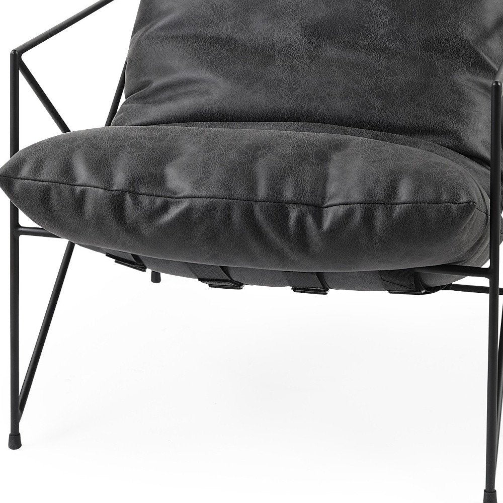 30" Brown and Black Faux Leather Distressed Wingback Chair