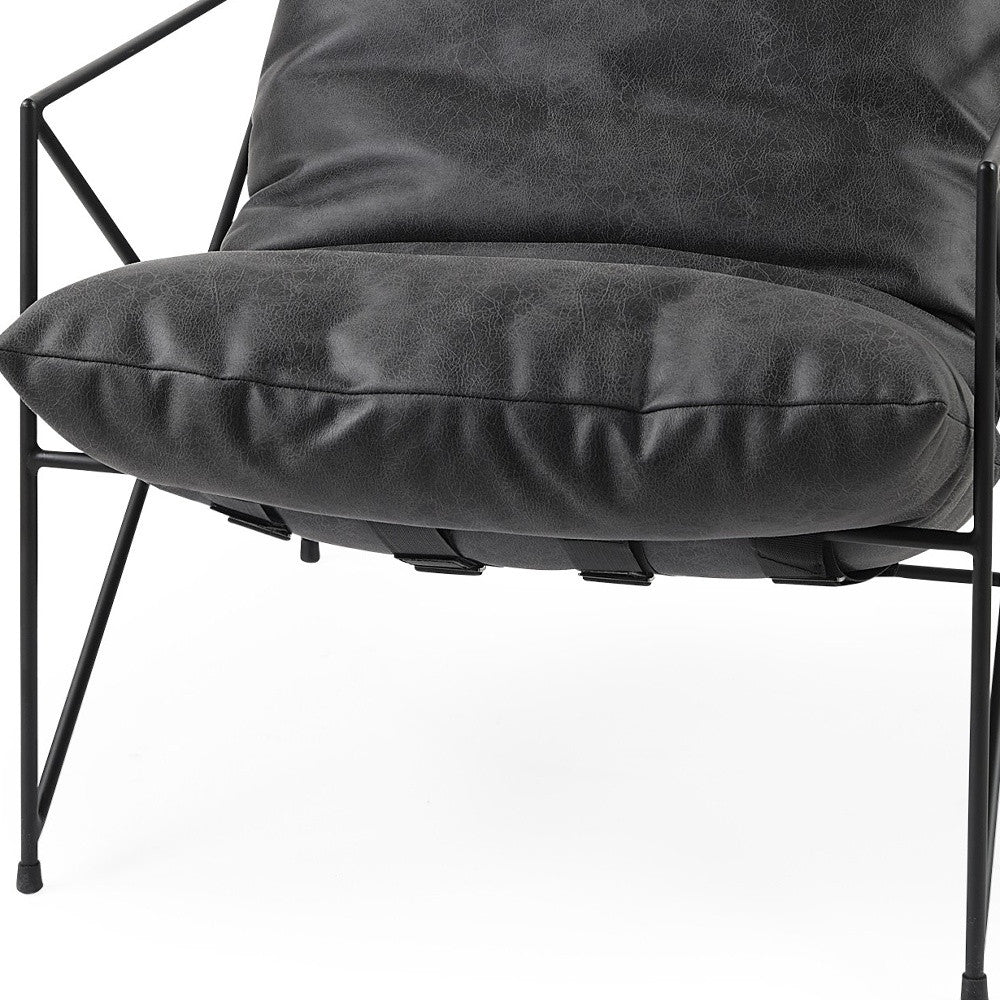 30" Brown and Black Faux Leather Distressed Wingback Chair