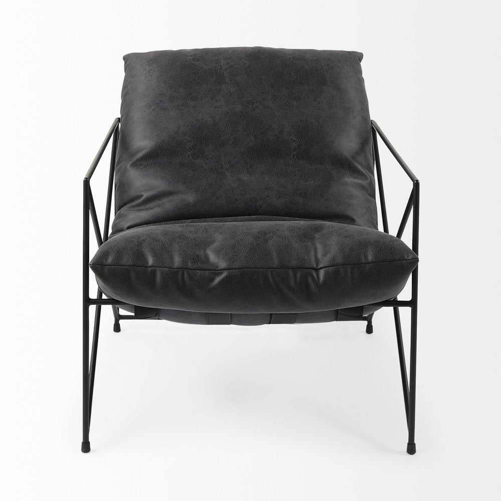 30" Brown and Black Faux Leather Distressed Wingback Chair