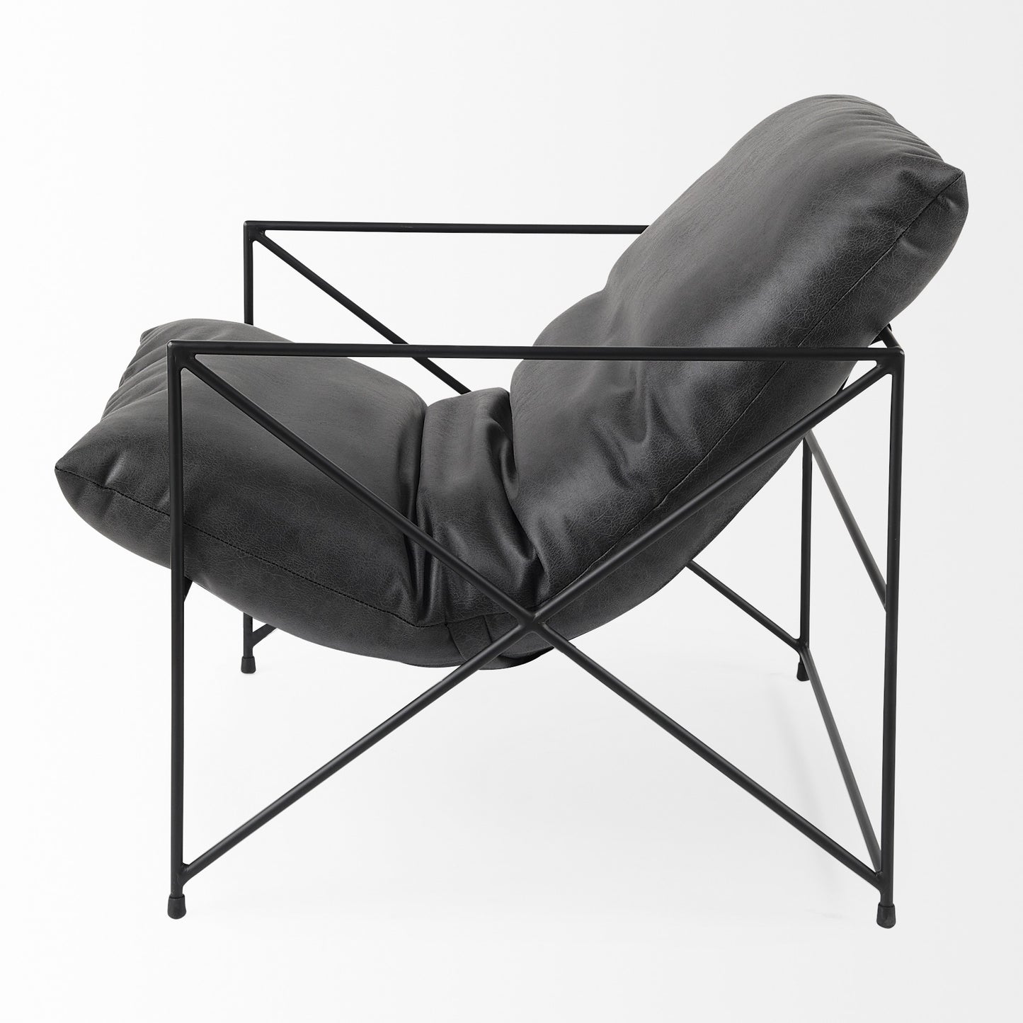 30" Brown and Black Faux Leather Distressed Wingback Chair