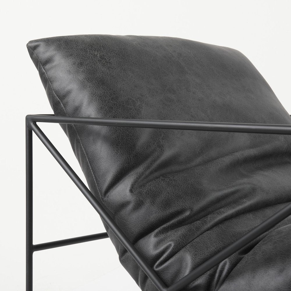30" Brown and Black Faux Leather Distressed Wingback Chair