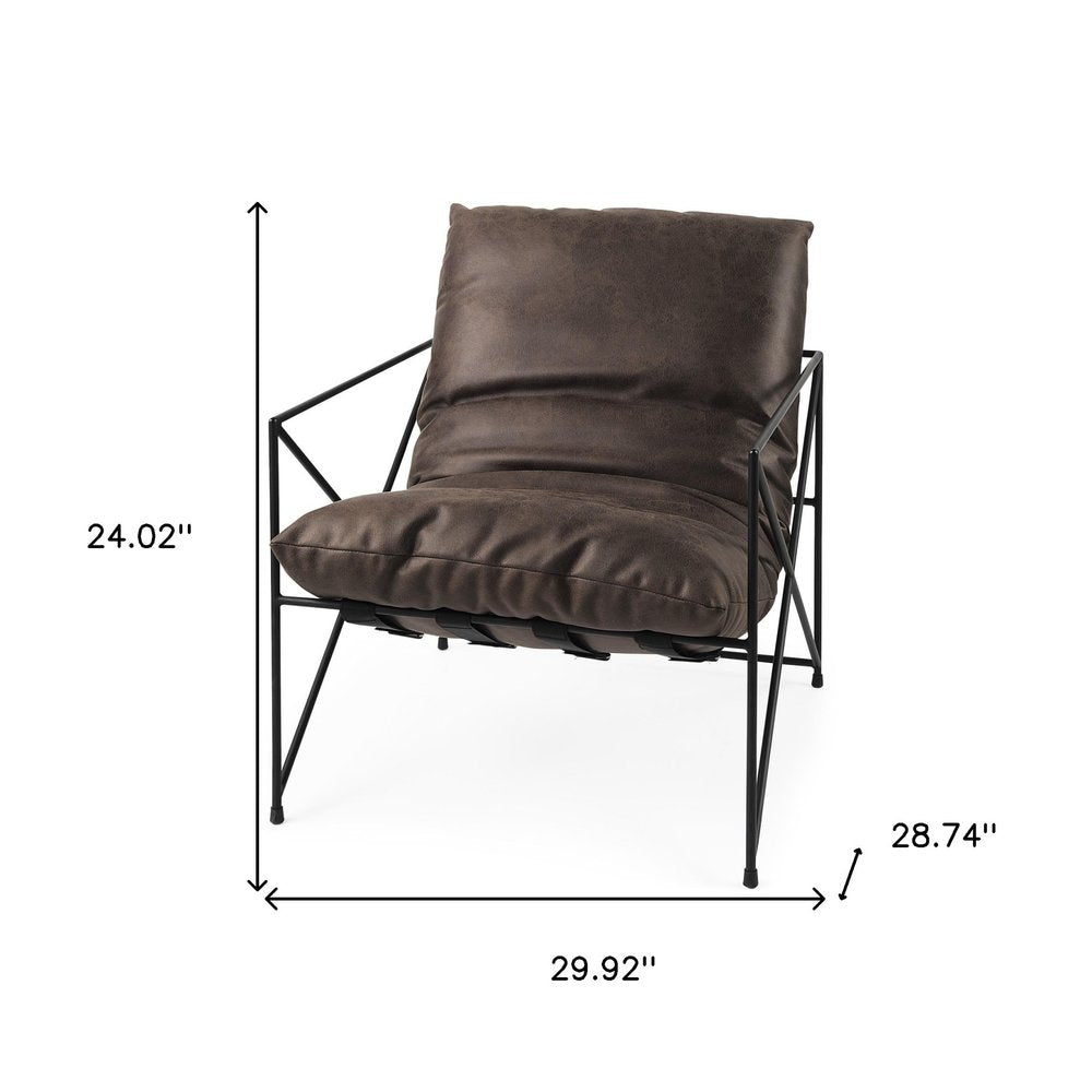 30" Brown and Black Faux Leather Distressed Wingback Chair