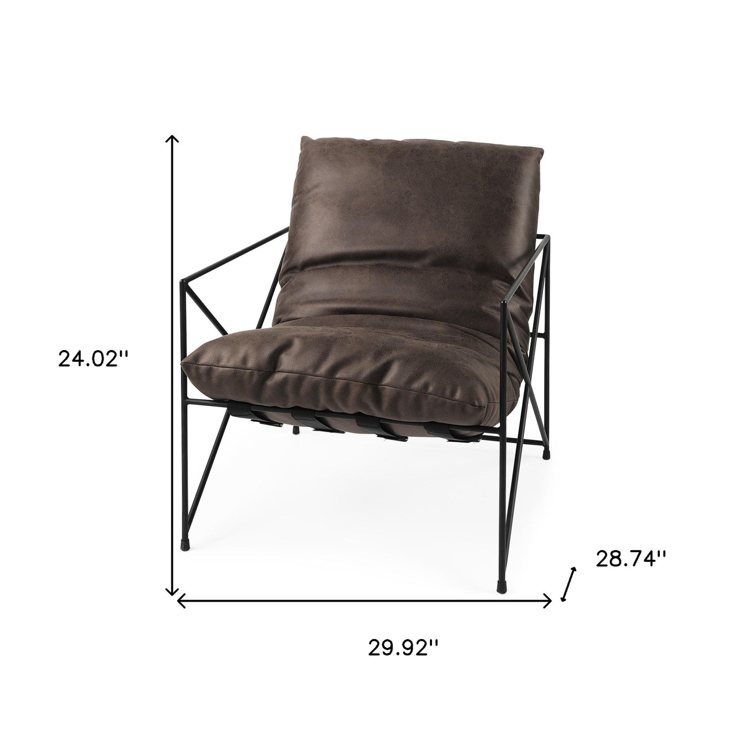 30" Brown and Black Faux Leather Distressed Wingback Chair