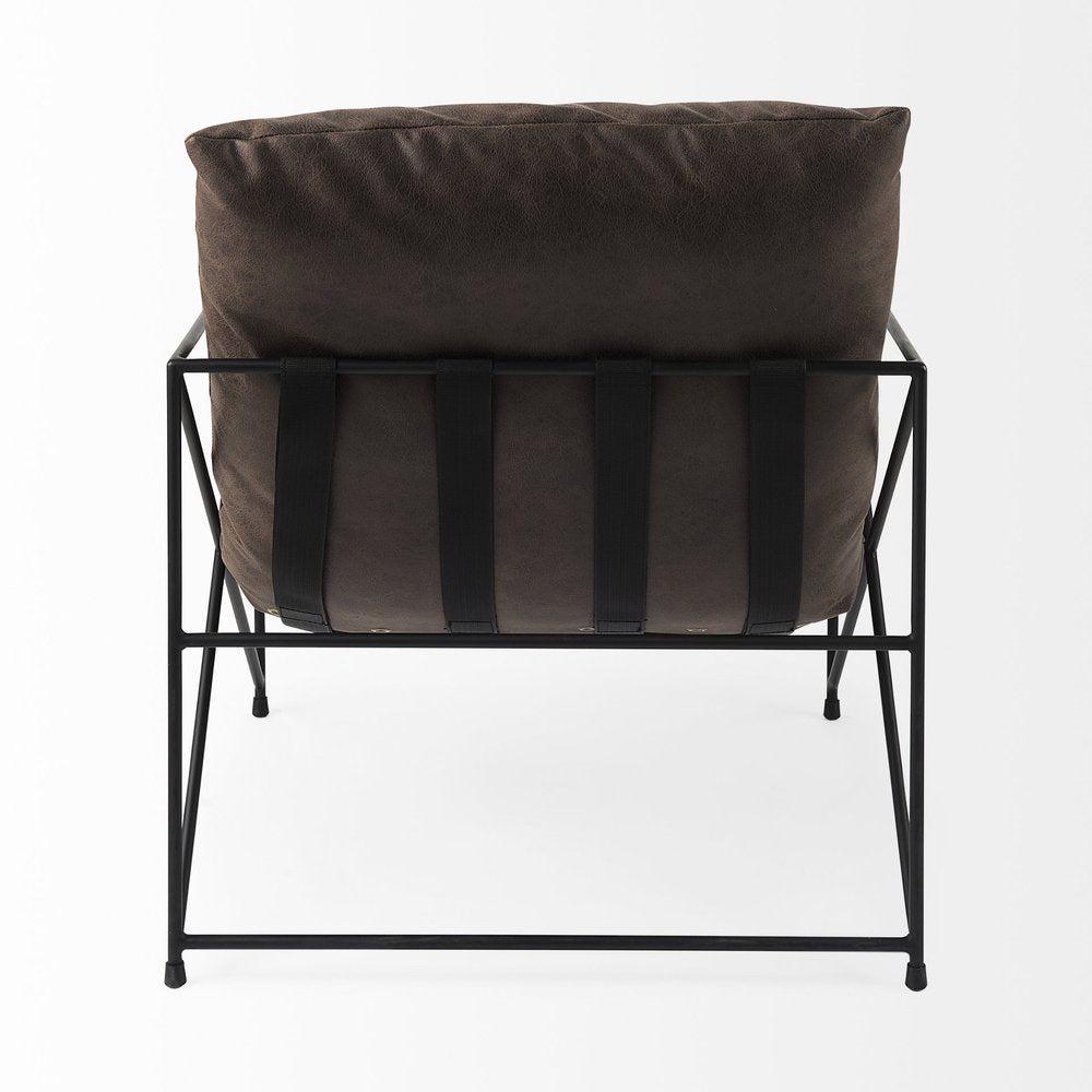 30" Brown and Black Faux Leather Distressed Wingback Chair