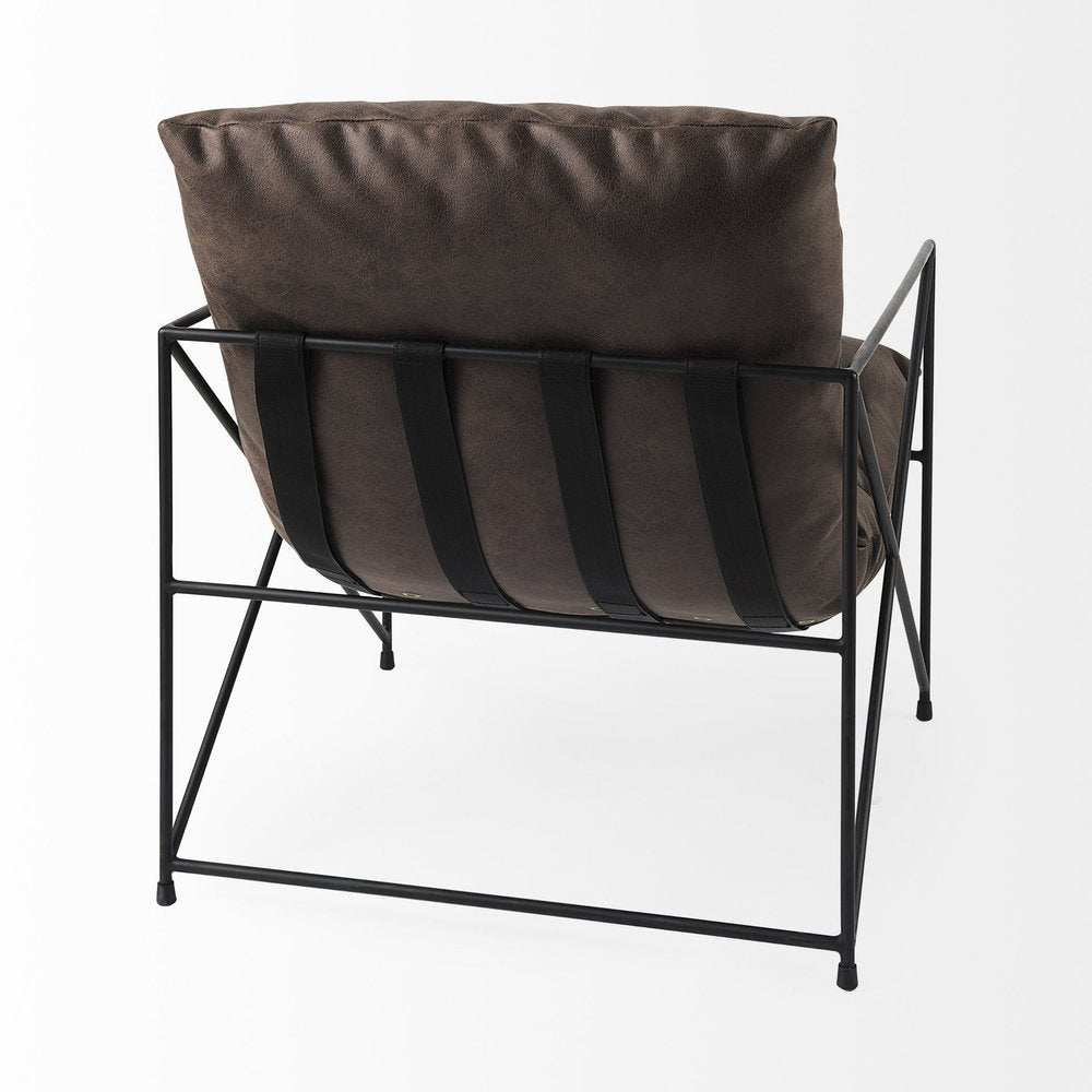 30" Brown and Black Faux Leather Distressed Wingback Chair