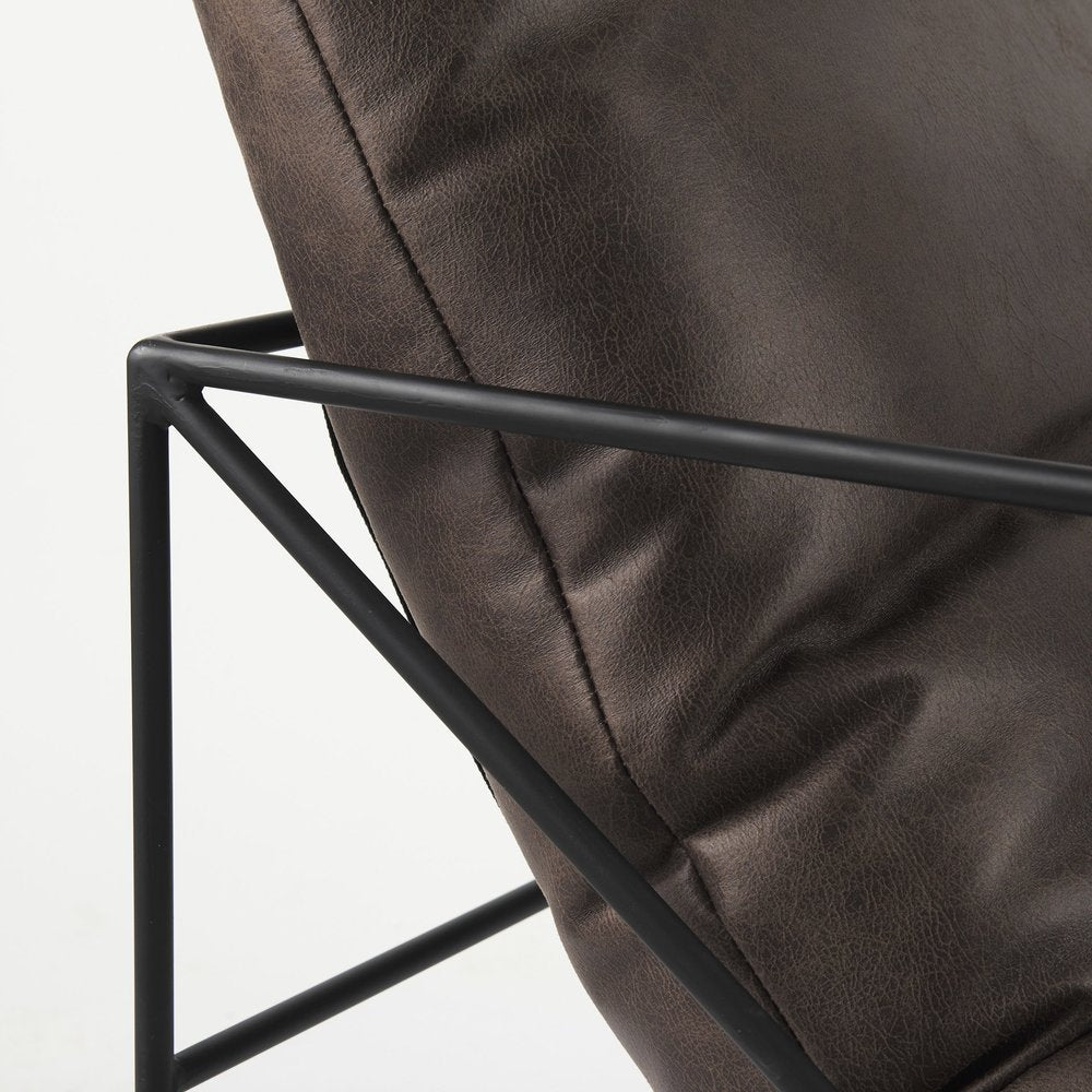 30" Brown and Black Faux Leather Distressed Wingback Chair