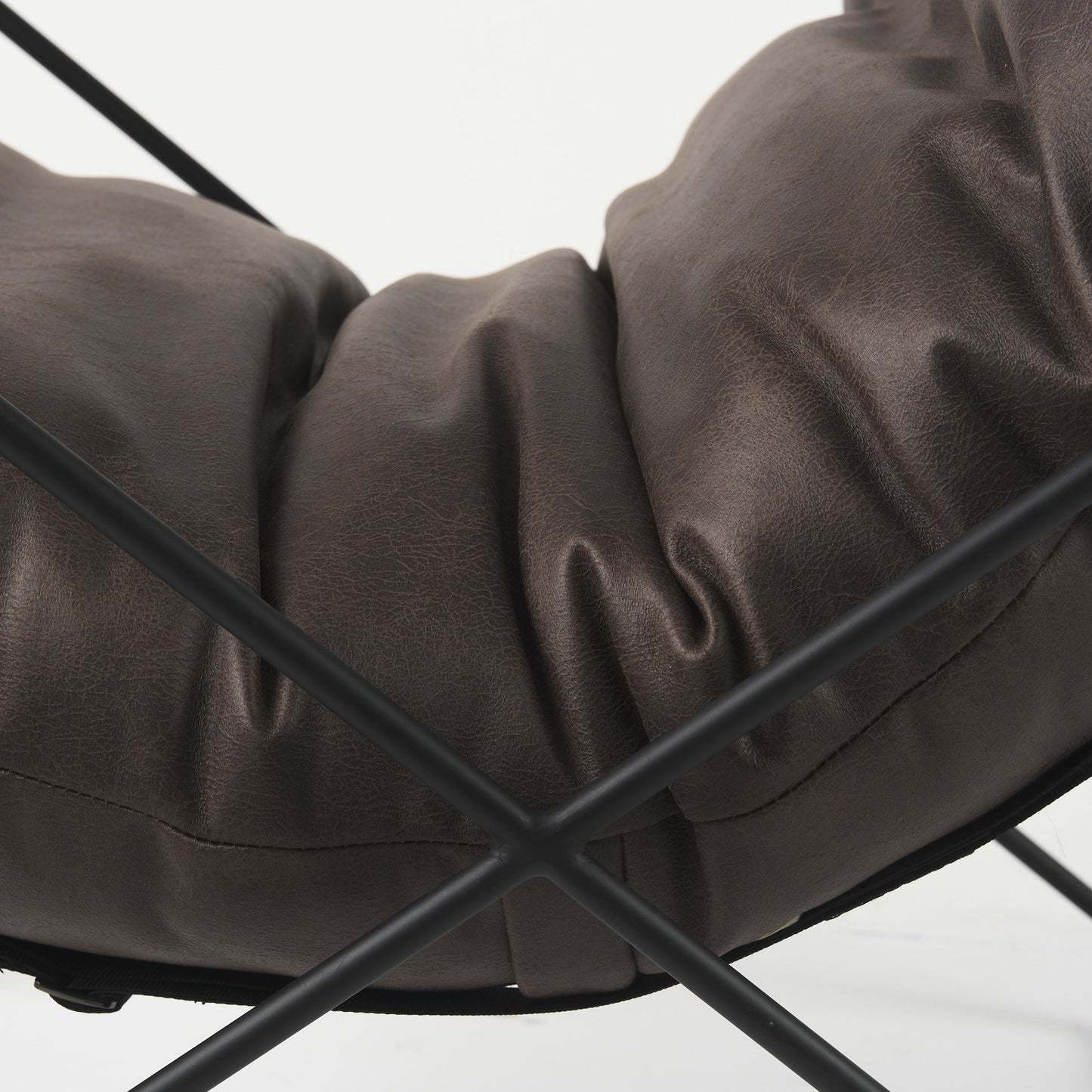 30" Brown and Black Faux Leather Distressed Wingback Chair