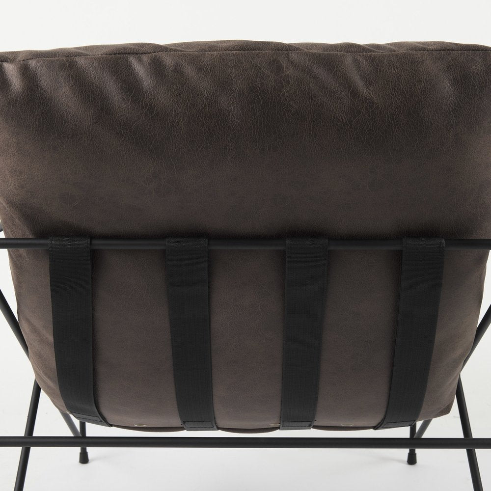 30" Brown and Black Faux Leather Distressed Wingback Chair