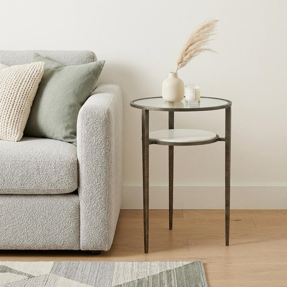 23" Bronze And Clear Glass And Metal Round End Table With Shelf