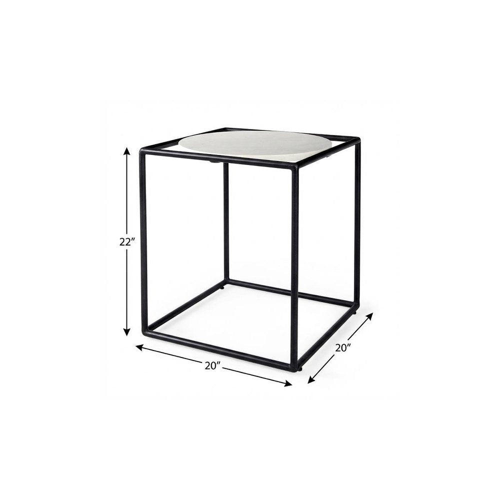22" Black Marble Round End Table