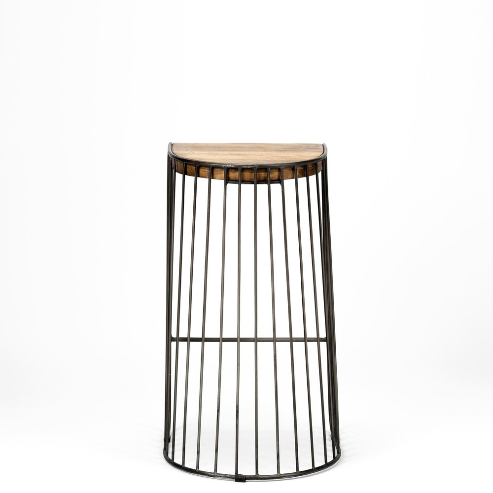 29" Black Solid Wood and Metal Backless Bar Chair