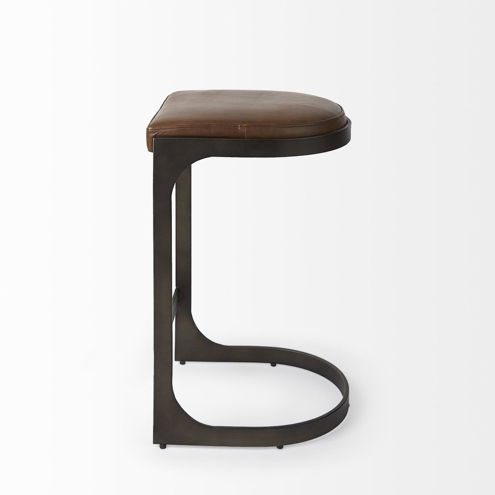 29" Black Leather and Metal Backless Bar Chair