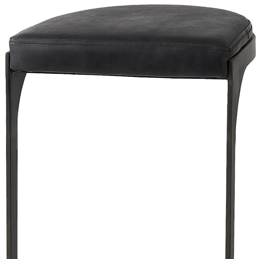 35" Black Leather and Metal Backless Bar Chair