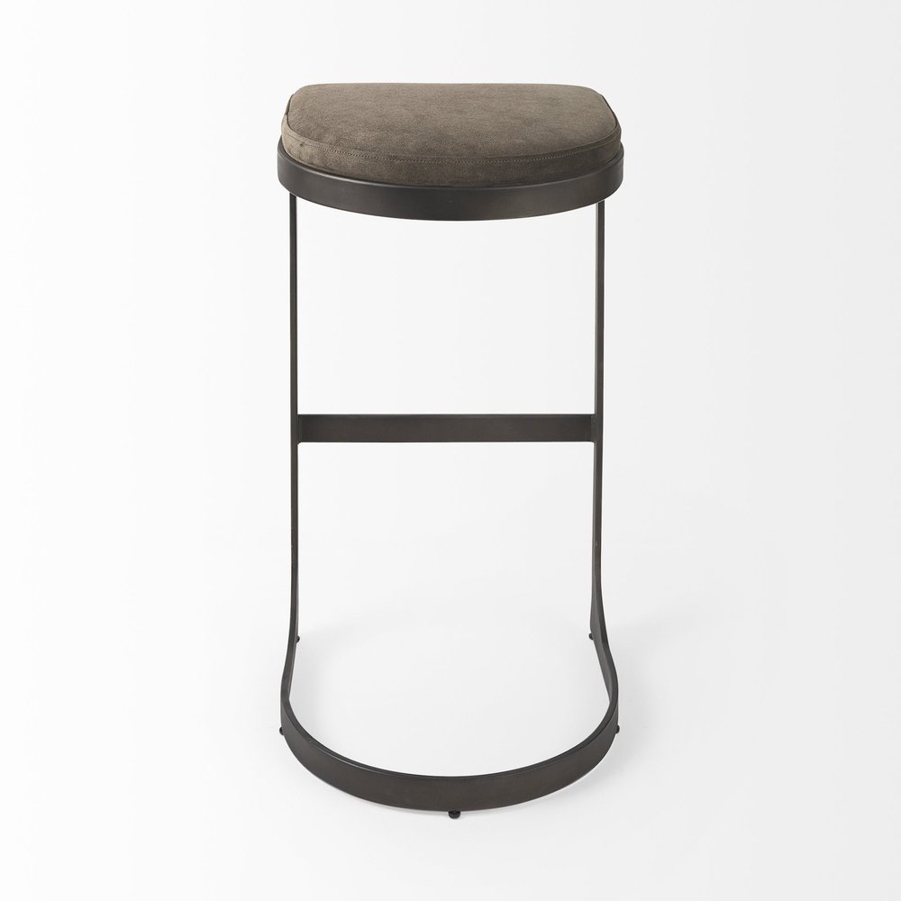 29" Black Leather and Metal Backless Bar Chair