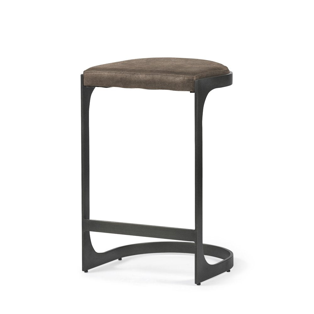29" Black Leather and Metal Backless Counter Height Bar Chair
