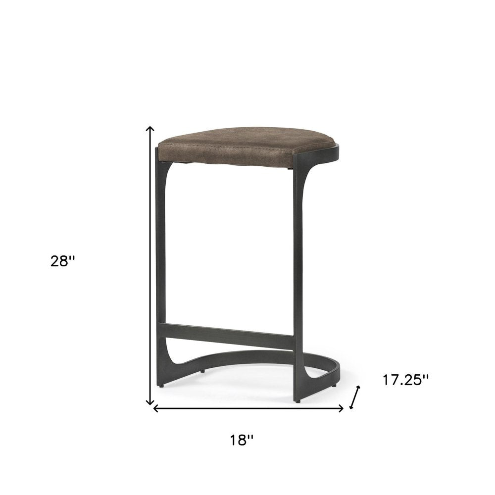 29" Black Leather and Metal Backless Counter Height Bar Chair
