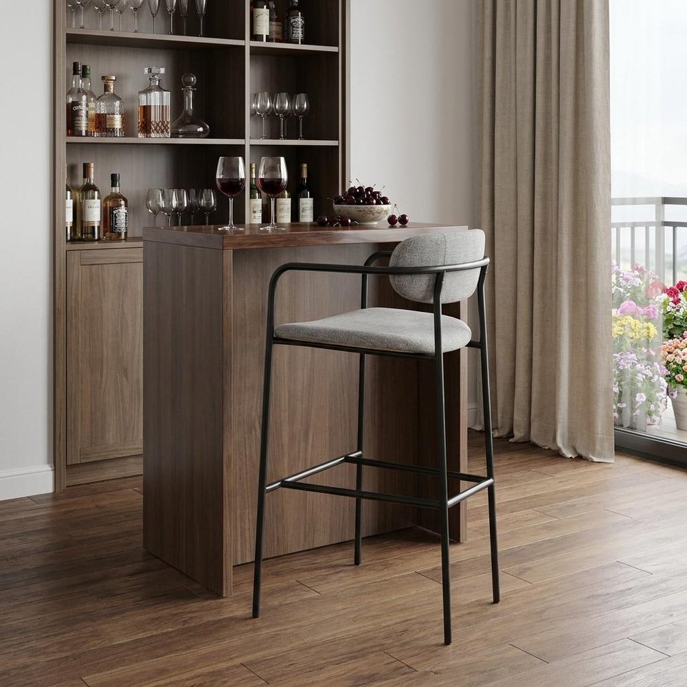 29" Gray and Black Fabric and Steel Bar Height Bar Chair