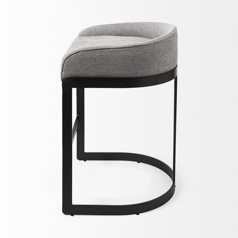 29" Gray and Black Fabric and Metal Low Back Bar Chair