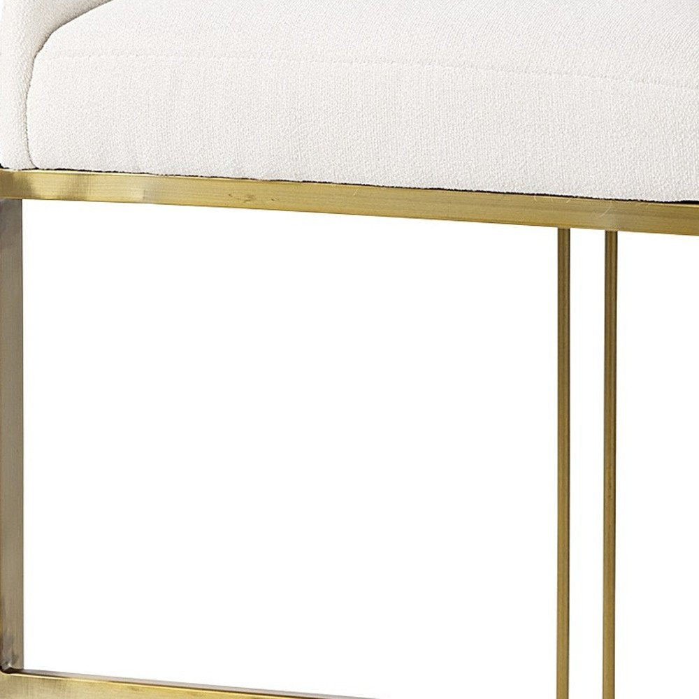 35" White and Gold Fabric and Metal Low Back Bar Chair
