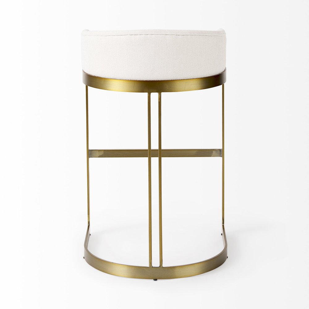 35" White and Gold Fabric and Metal Low Back Bar Chair
