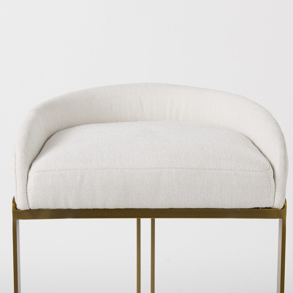 35" White and Gold Fabric and Metal Low Back Bar Chair