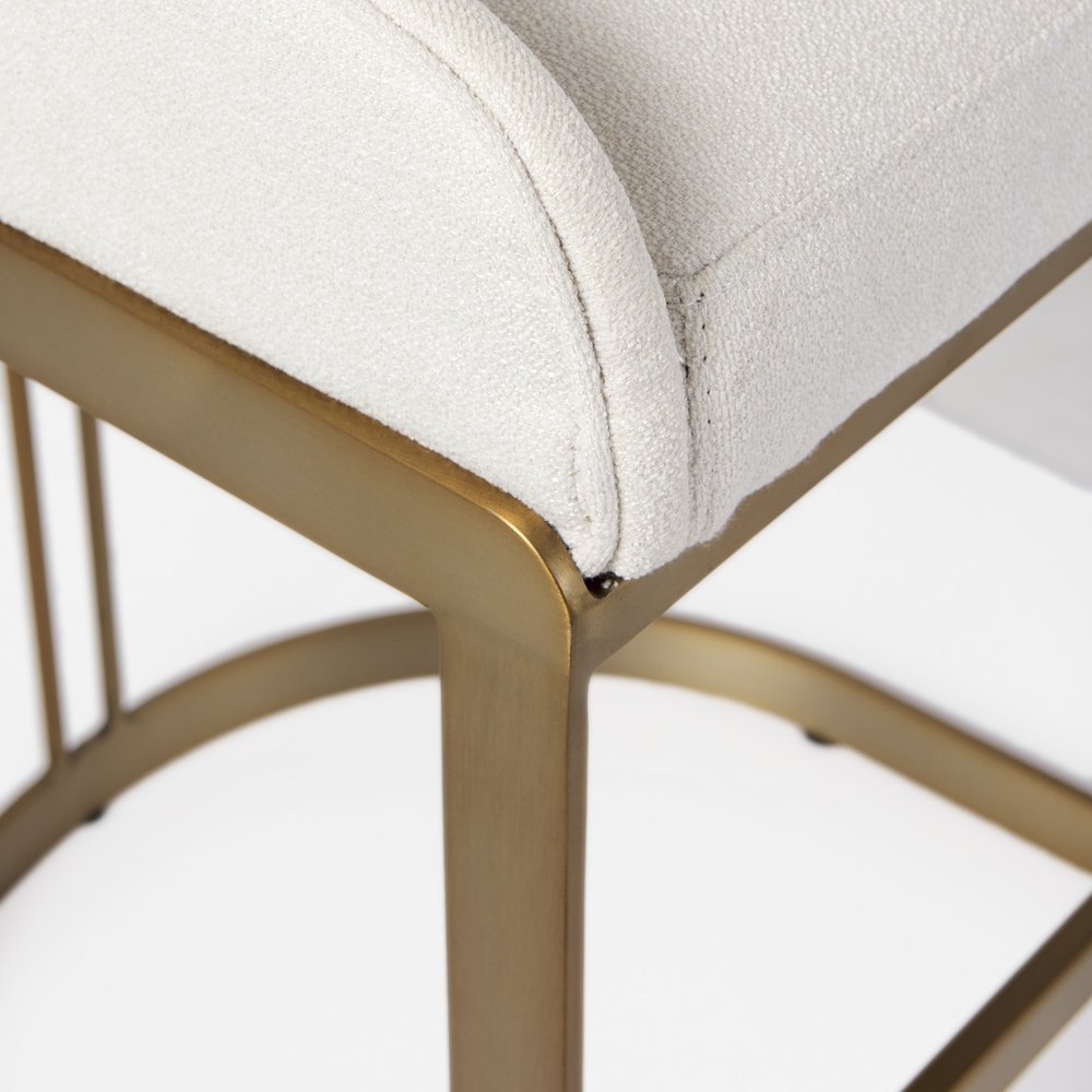 35" White and Gold Fabric and Metal Low Back Bar Chair