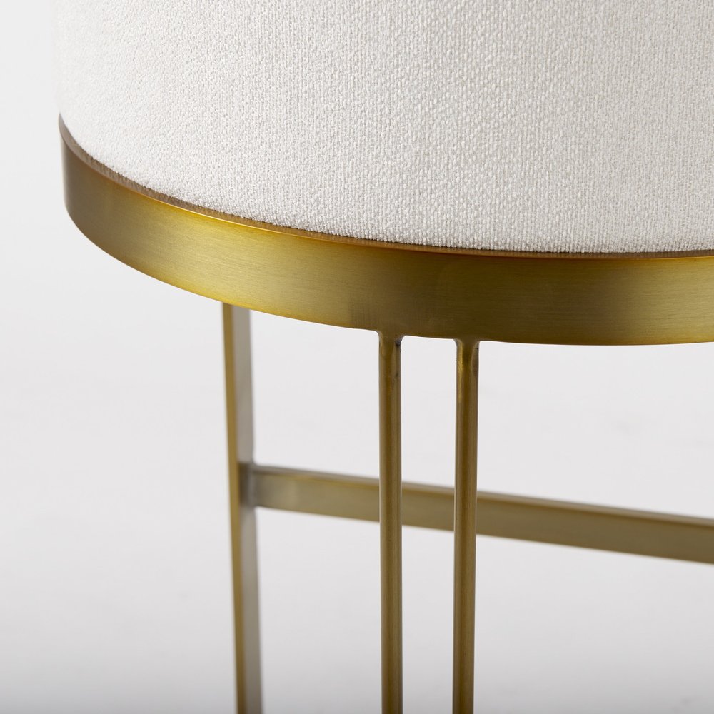 35" White and Gold Fabric and Metal Low Back Bar Chair