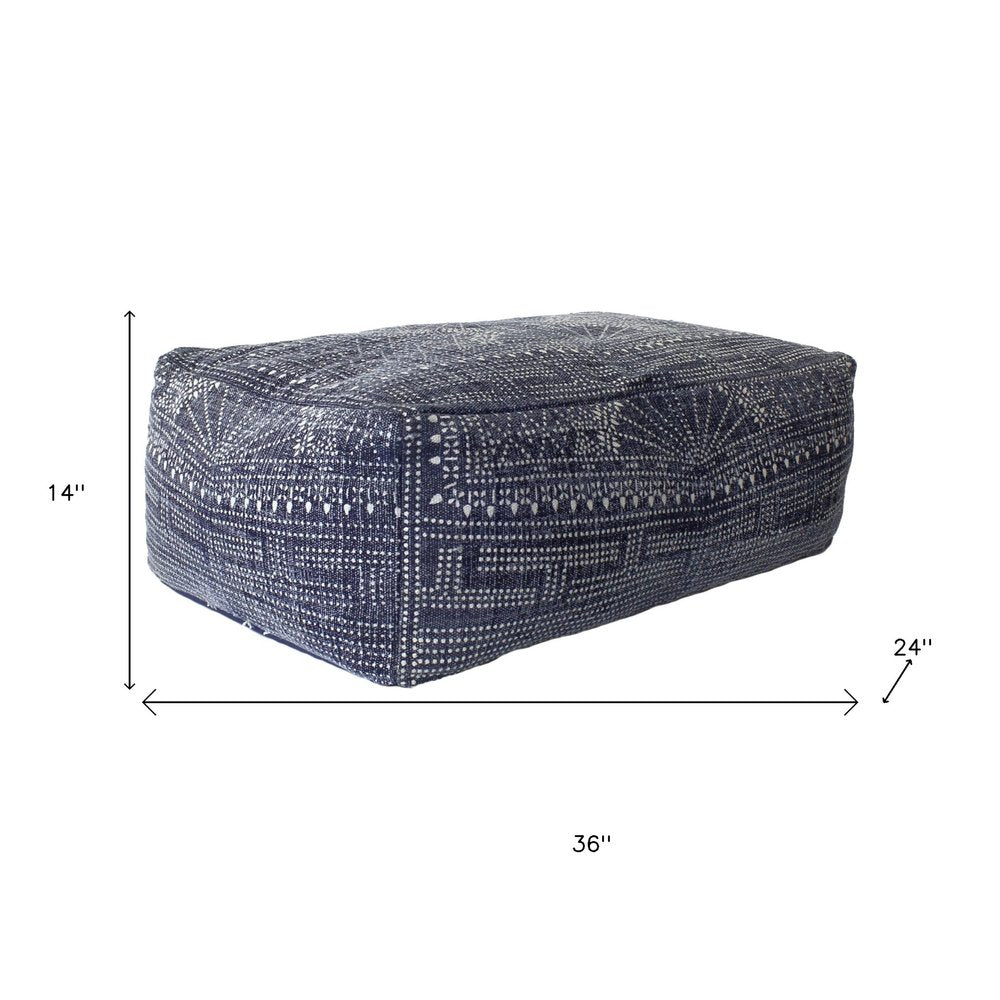 Navy Blue Patterned Rectangle Pouf