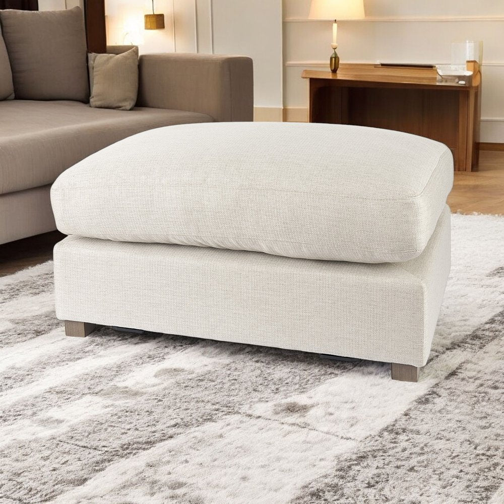 26" Beige Fabric and Brown Cocktail Ottoman